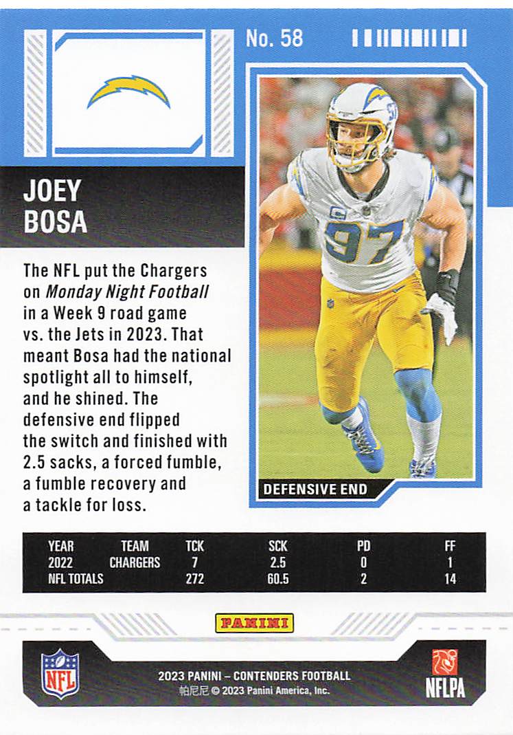 2023 Panini Contenders Bronze Game Ticket Joey Bosa #58