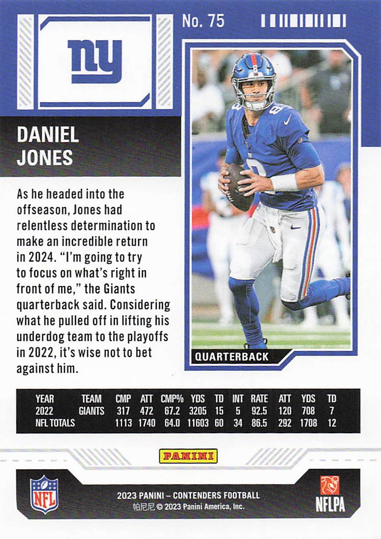 2023 Panini Contenders Bronze Game Ticket Daniel Jones #75