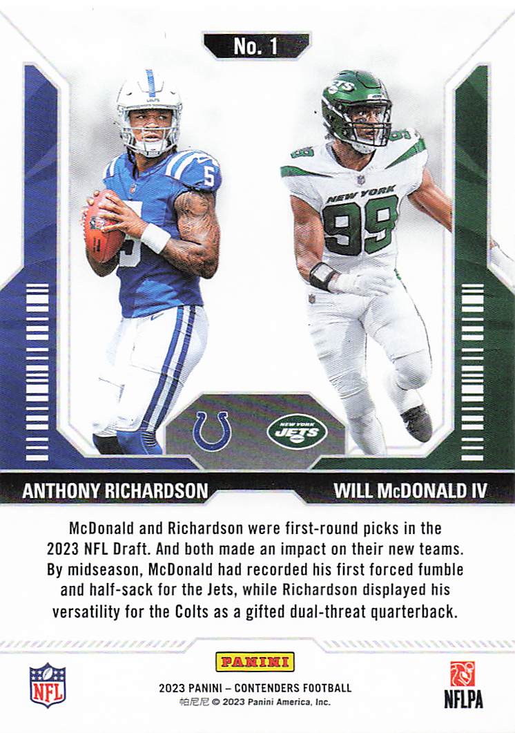 2023 Panini Contenders Round Numbers Red Anthony Richardson - Will McDonald IV #1