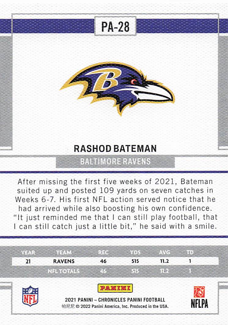 2023 Panini Chronicles Football Panini Rashod Bateman #PA-28 RC