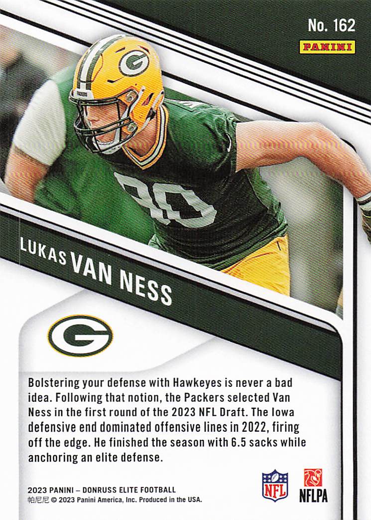 2023 Donruss Elite Football Green Disco Lukas Van Ness #162 RC
