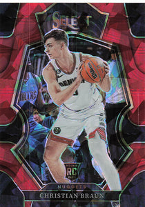 2022-23 Panini Select Basketball Red Cracked Ice Prizm Christian Braun #195 RC