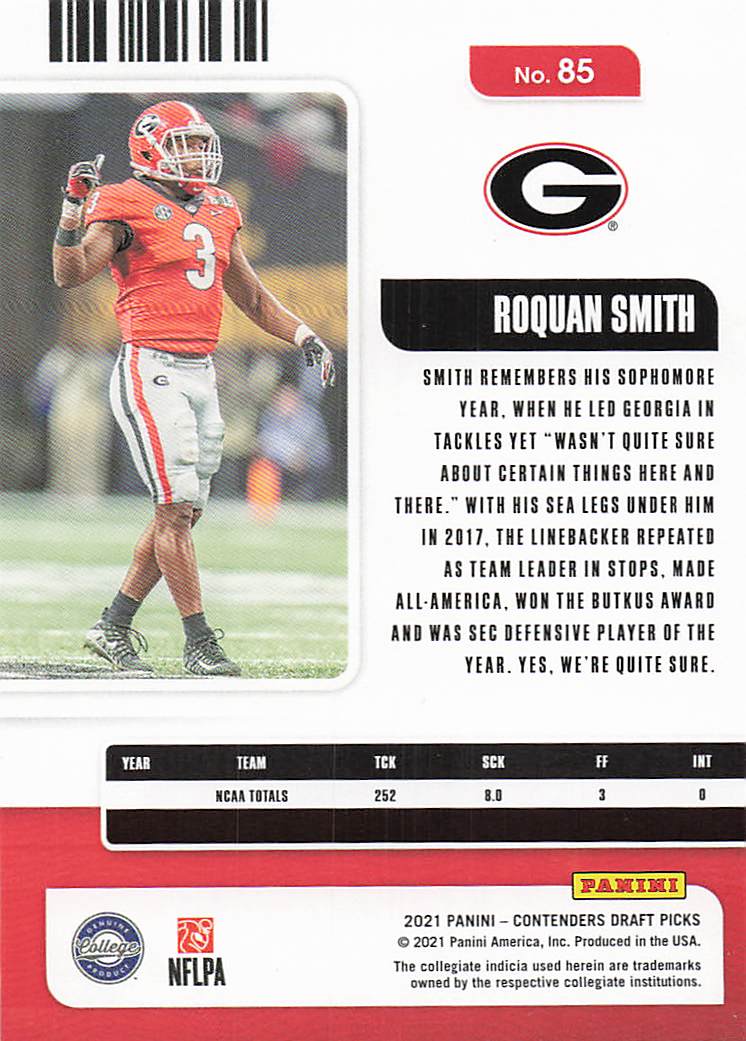 2021 Panini Contenders Draft Picks Roquan Smith #85