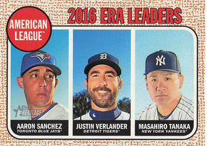 2017 Topps Heritage ERA Leaders Aaron Sanchez, Justin Verlander, Masahiro Tanaka #8