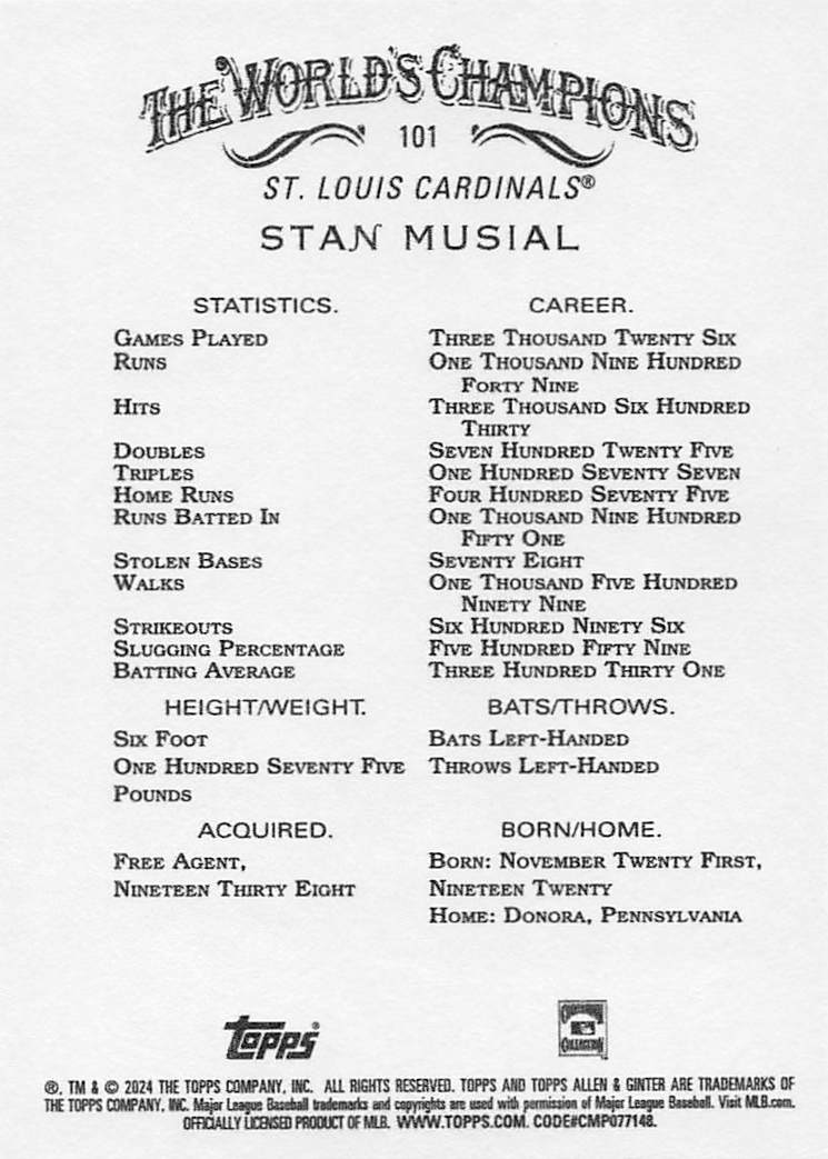 2024 Topps Allen & Ginter  Stan Musial #101