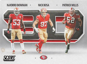 2021 Score Football 3D Nick Bosa - Patrick Willis - Navorro Bowman #3D14