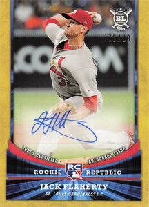 2018 Topps Big League Rookie Republic Autograph Gold Border 76/99 Jack Flaherty #RR-JF RC