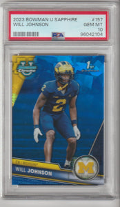 2023 Bowman Chrome University Sapphire Will Johnson #157 PSA 10