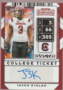 2020 Contenders Draft Picks Football College Ticket Autographs Javon Kinlaw #165 RC
