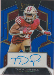 2022 Select Football Rookie Signatures Blue Prizm 38/75 Tyrion Davis-Price #RS-TD RC