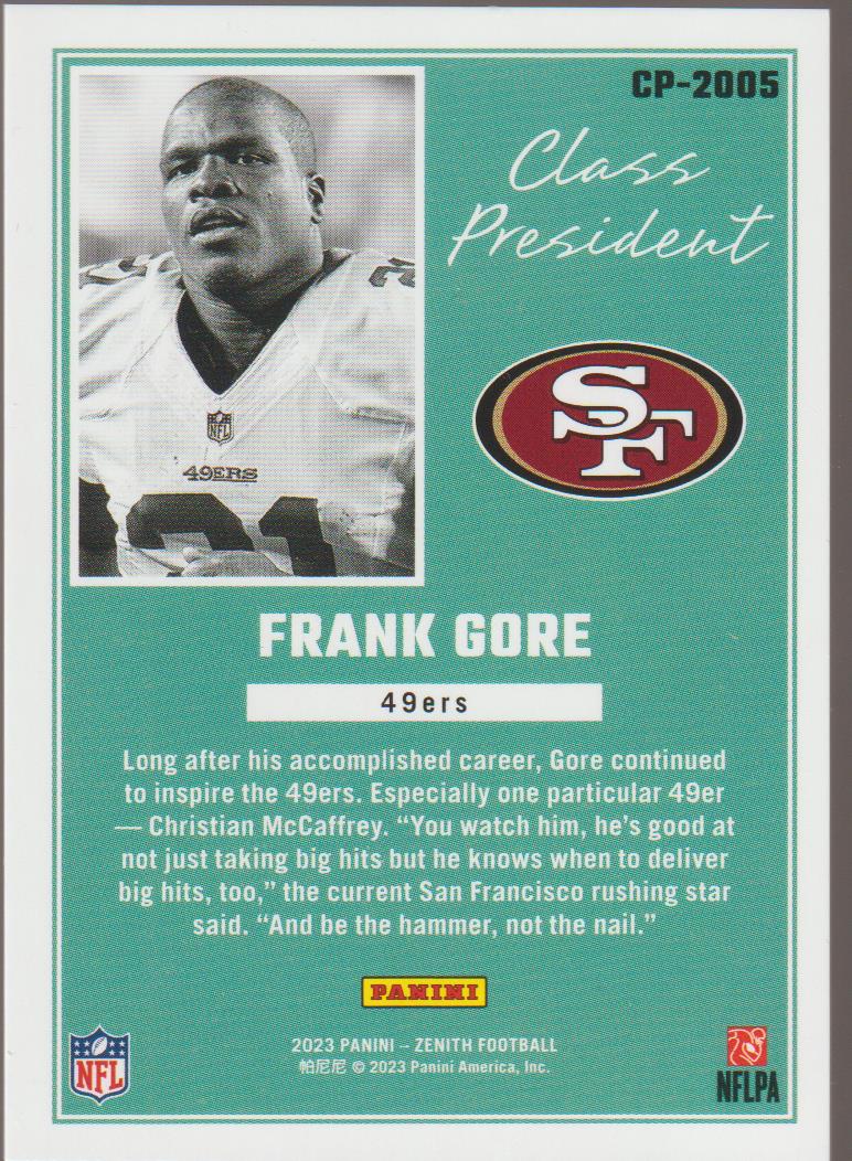 2023 Panini Zenith Class President Frank Gore #CP-2005