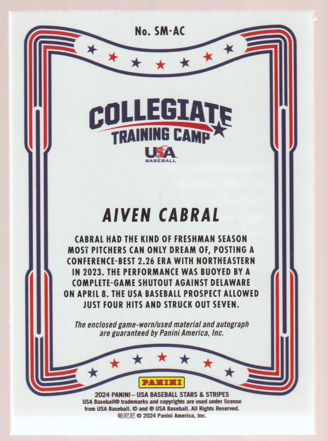 2024 Panini Stars and Stripes Stars and Stripes Materials Signatures Aiven Cabral #SM-AC