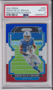 2021 Panini Prizm Red/White/Blue Prizm Amon-Ra St. Brown #358 RC PSA 8