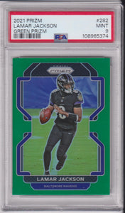 2021 Panini Prizm Green Prizm Lamar Jackson #282 PSA 9