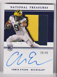 2021 Panini National Treasures Collegiate Blue 29/49 Chris Evans #121 RC
