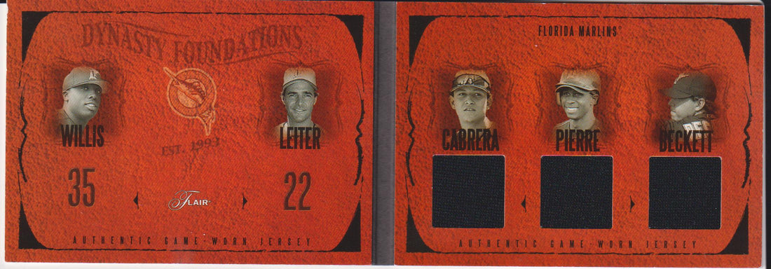 2005 Flair Dynasty Foundations Level 3 Jersey 75/99 Miguel Cabrera - Josh Beckett - Juan Pierre #DF-MC