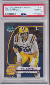 2024 Bowman Chrome University Will Campbell #181 PSA 10