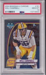 2024 Bowman Chrome University Will Campbell #181 PSA 10