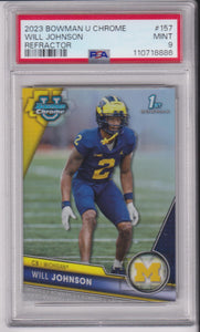 2023 Bowman Chrome University Refractor Will Johnson #157 PSA 9