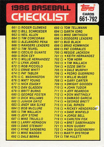 1986 Topps Checklist 661-792 #791