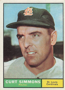 1961 Topps Baseball Curt Simmons #11.1 (Vertical Line between G & IP)