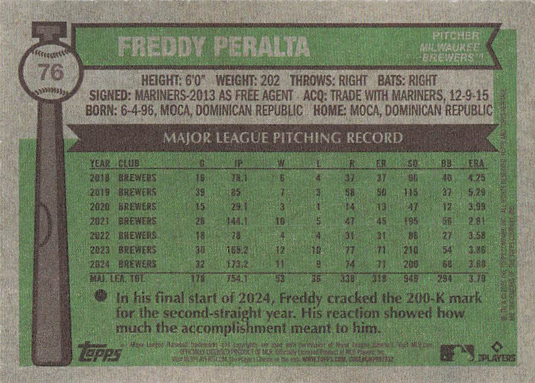 2025 Topps Heritage Baseball Freddy Peralta #76