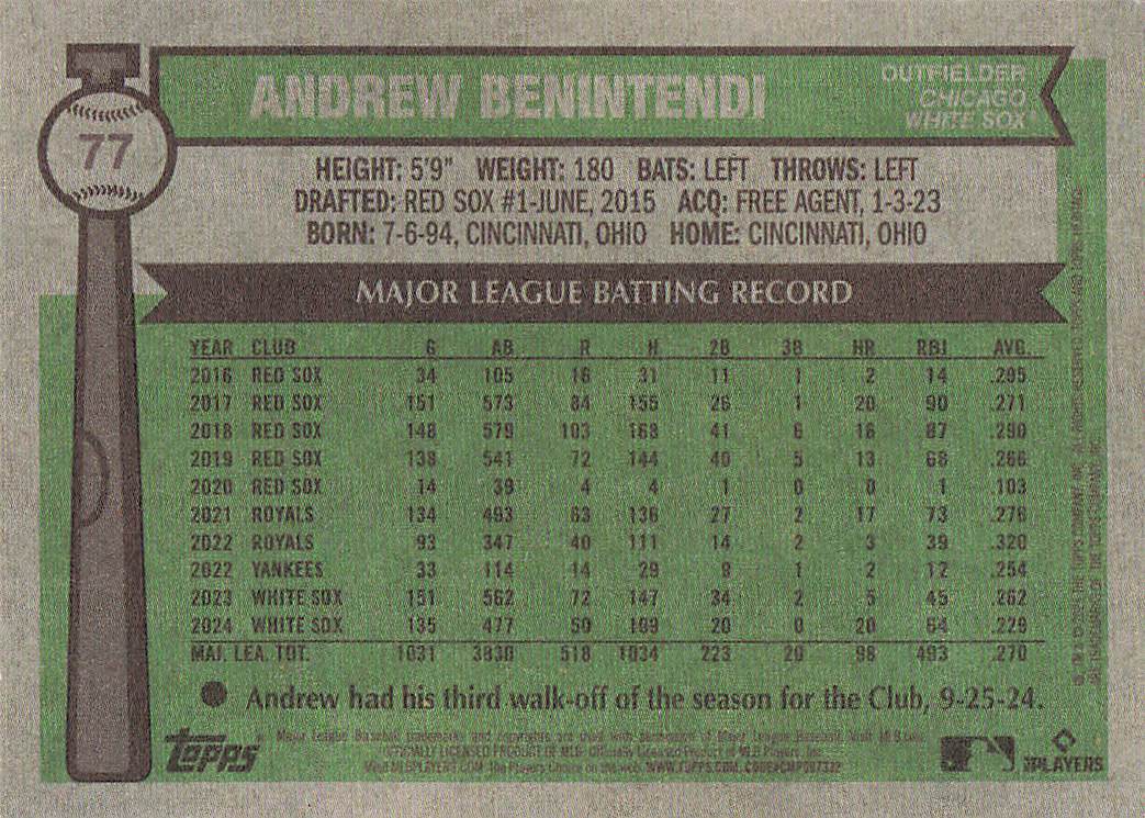 2025 Topps Heritage Baseball Andrew Benintendi #77