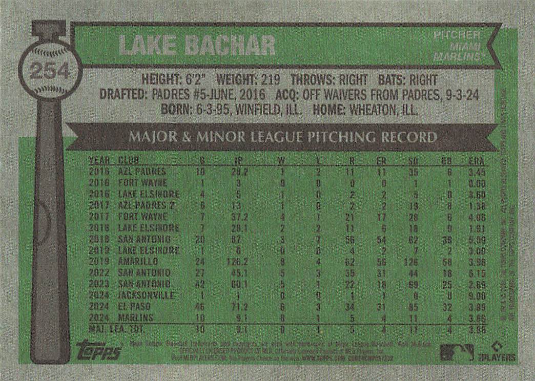 2025 Topps Heritage Baseball Lake Bachar #254 Rookie