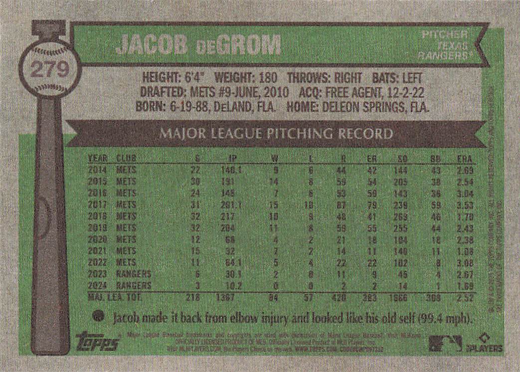 2025 Topps Heritage Baseball Jacob deGrom #279