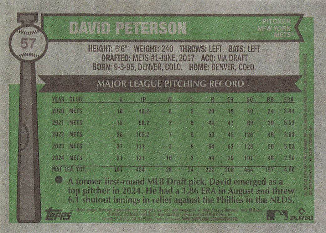 2025 Topps Heritage Baseball David Peterson #57