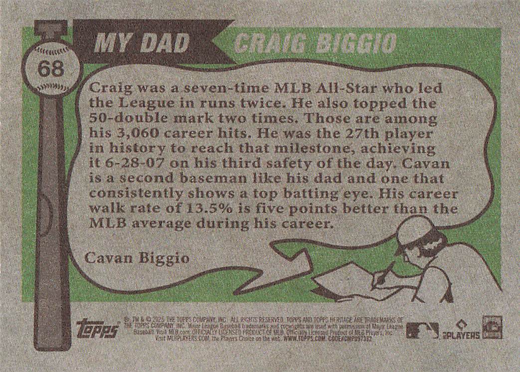2025 Topps Heritage Baseball Cavan Biggio / Craig Biggio #68