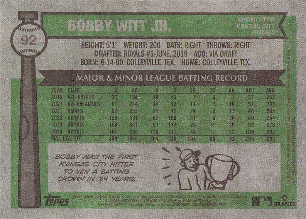 2025 Topps Heritage Baseball Bobby Witt Jr. #92