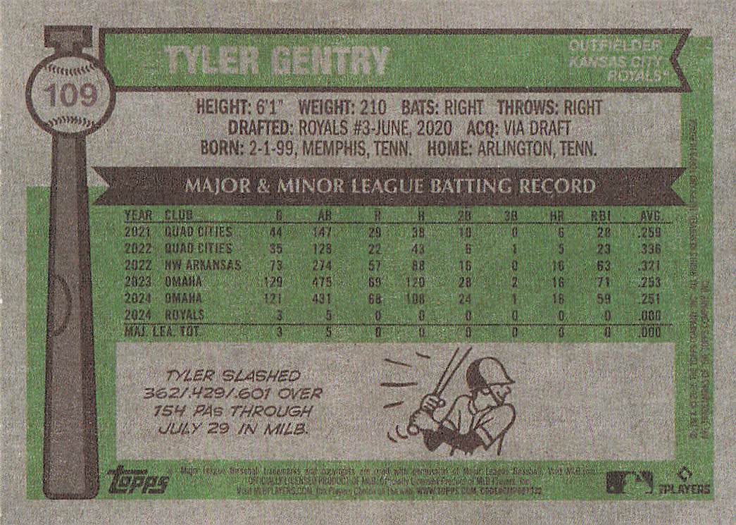2025 Topps Heritage Baseball Tyler Gentry #109 Rookie