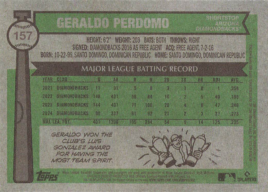 2025 Topps Heritage Baseball Geraldo Perdomo #157