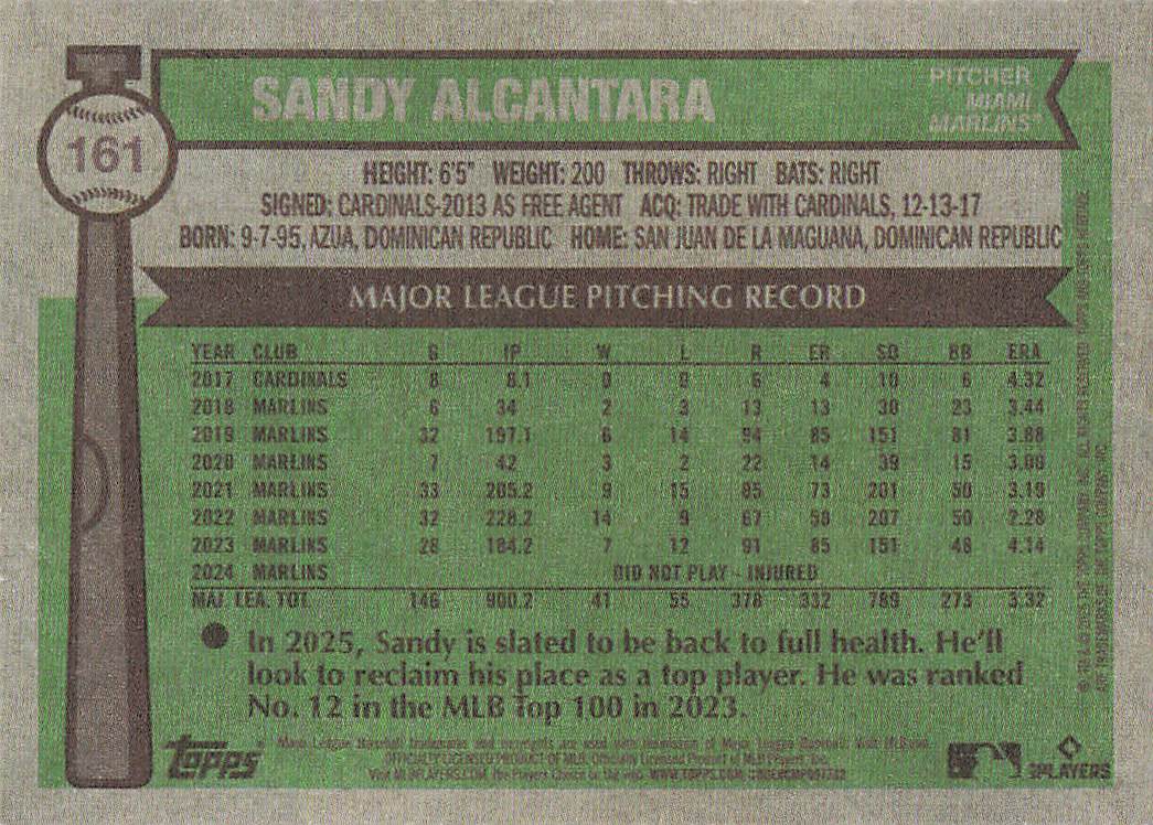 2025 Topps Heritage Baseball Sandy Alcantara #161