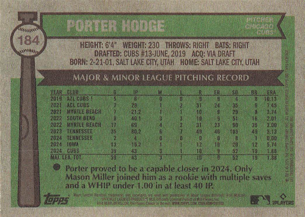 2025 Topps Heritage Baseball Porter Hodge #184