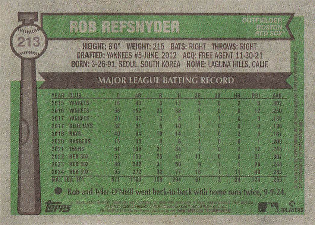 2025 Topps Heritage Baseball Rob Refsnyder #213