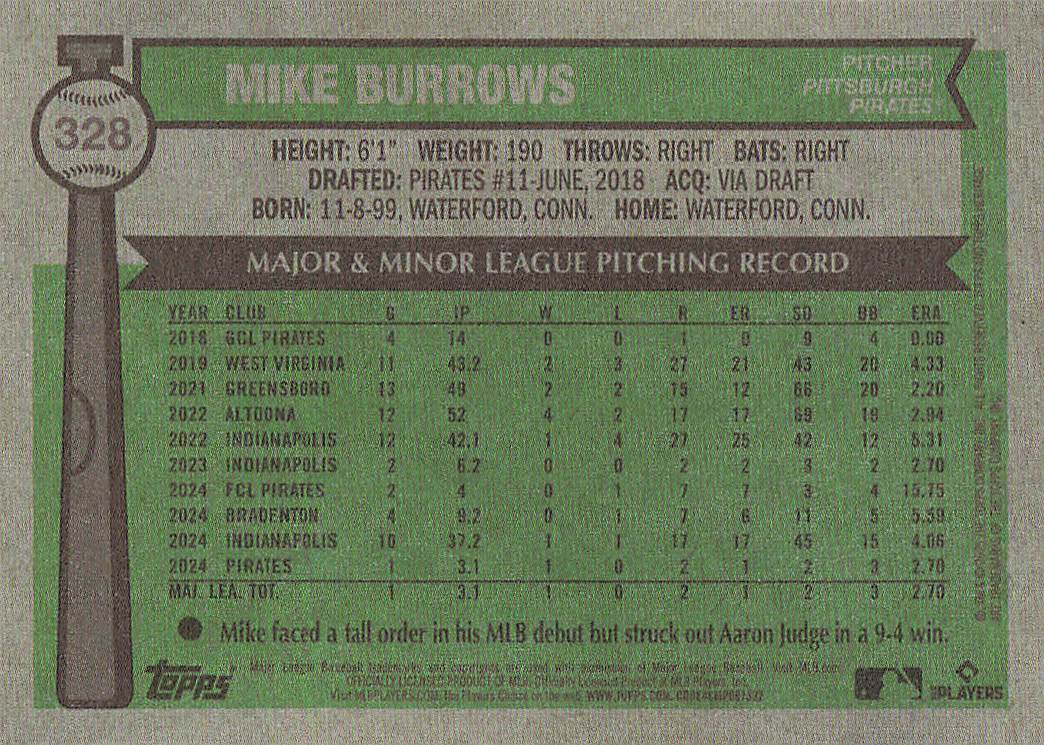2025 Topps Heritage Baseball Bicentennial Mike Burrows #328 Rookie