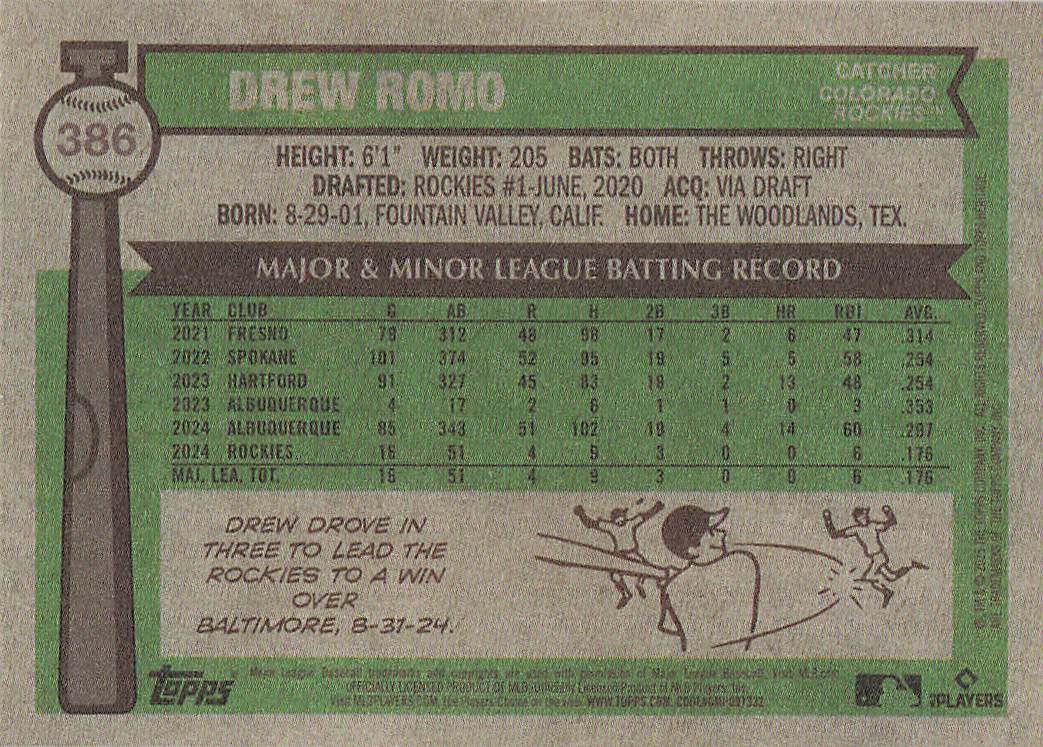 2025 Topps Heritage Baseball Drew Romo #386 Rookie