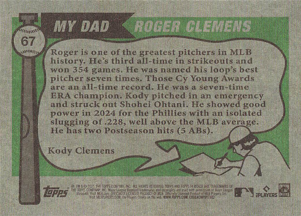 2025 Topps Heritage Baseball Red Kody Clemens / Roger Clemens #67