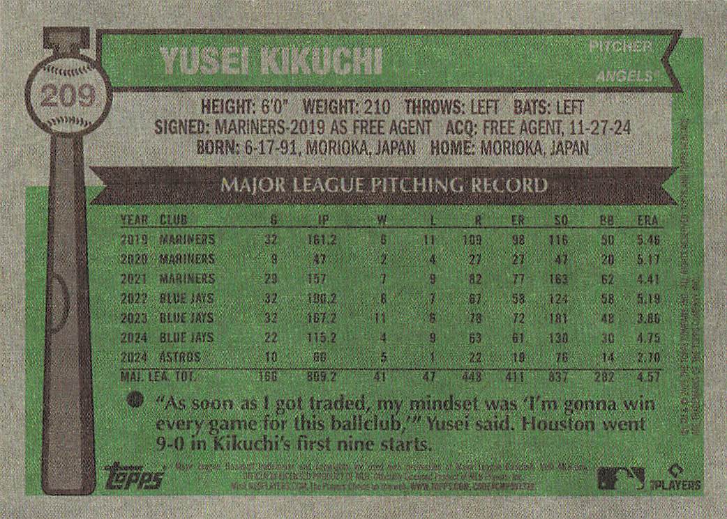 2025 Topps Heritage Baseball Red Yusei Kikuchi #209
