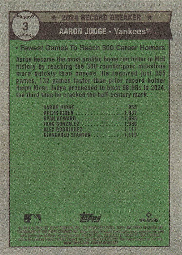2025 Topps Heritage Baseball Dark Green Aaron Judge #3