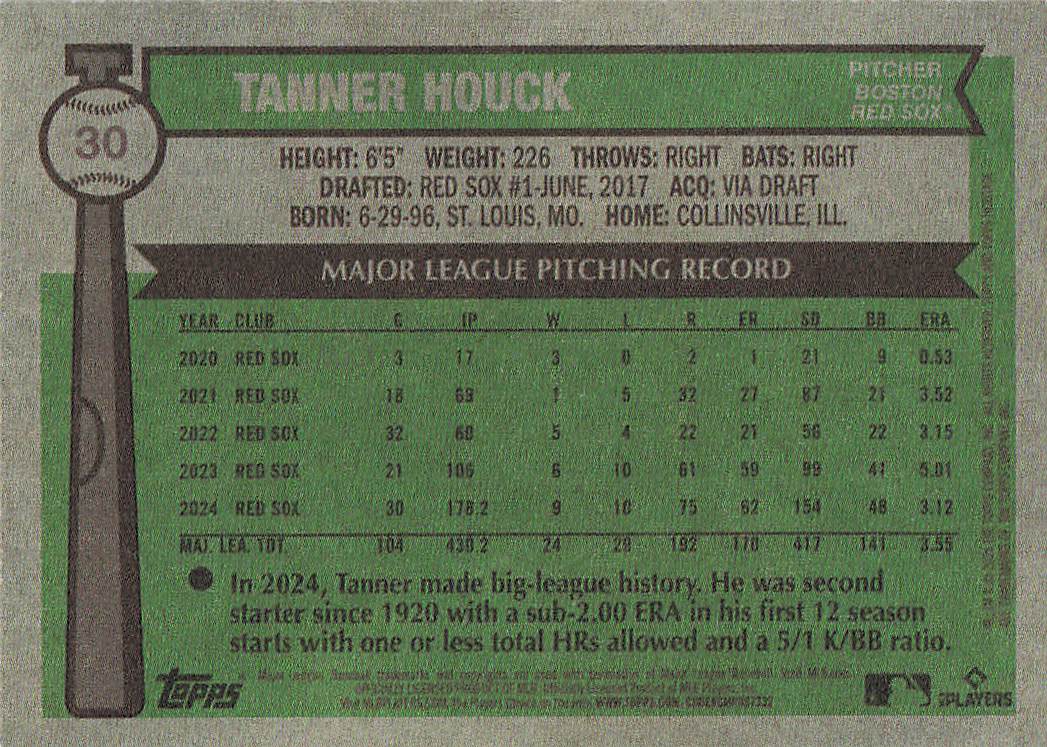 2025 Topps Heritage Baseball Dark Green Tanner Houck #30