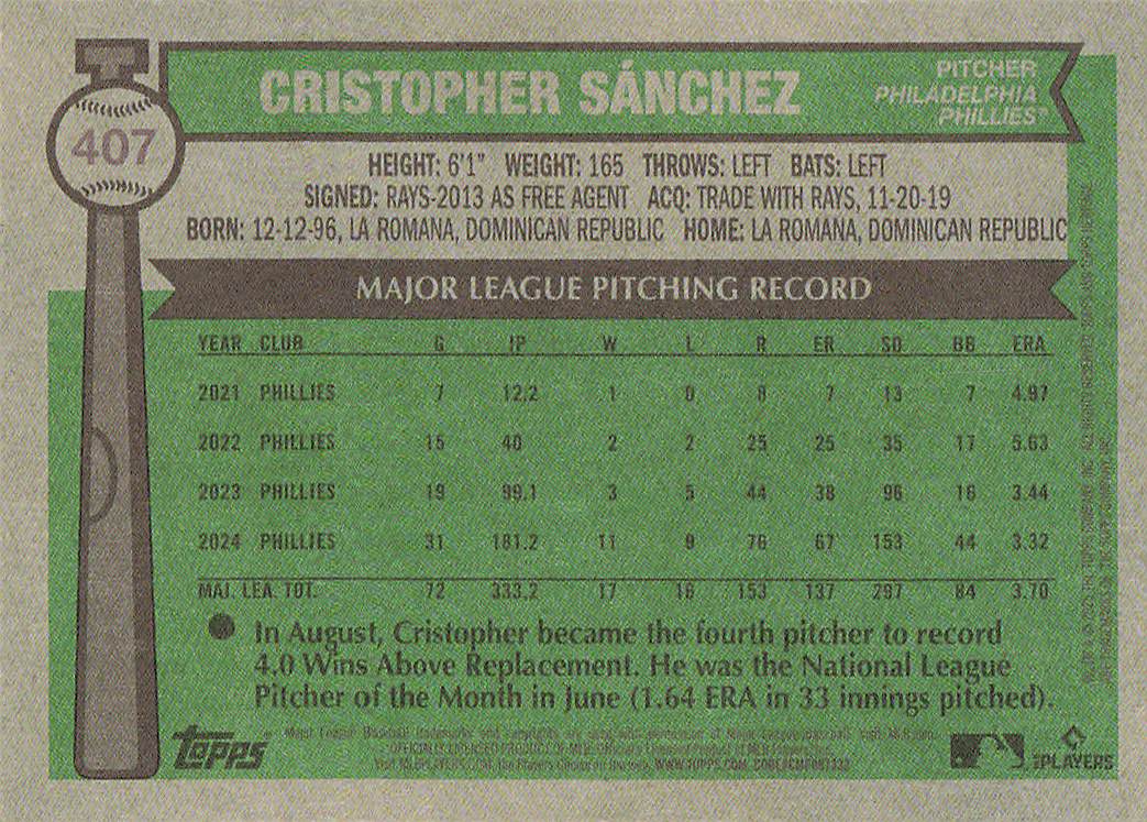 2025 Topps Heritage Baseball Dark Green Cristopher Sánchez #407