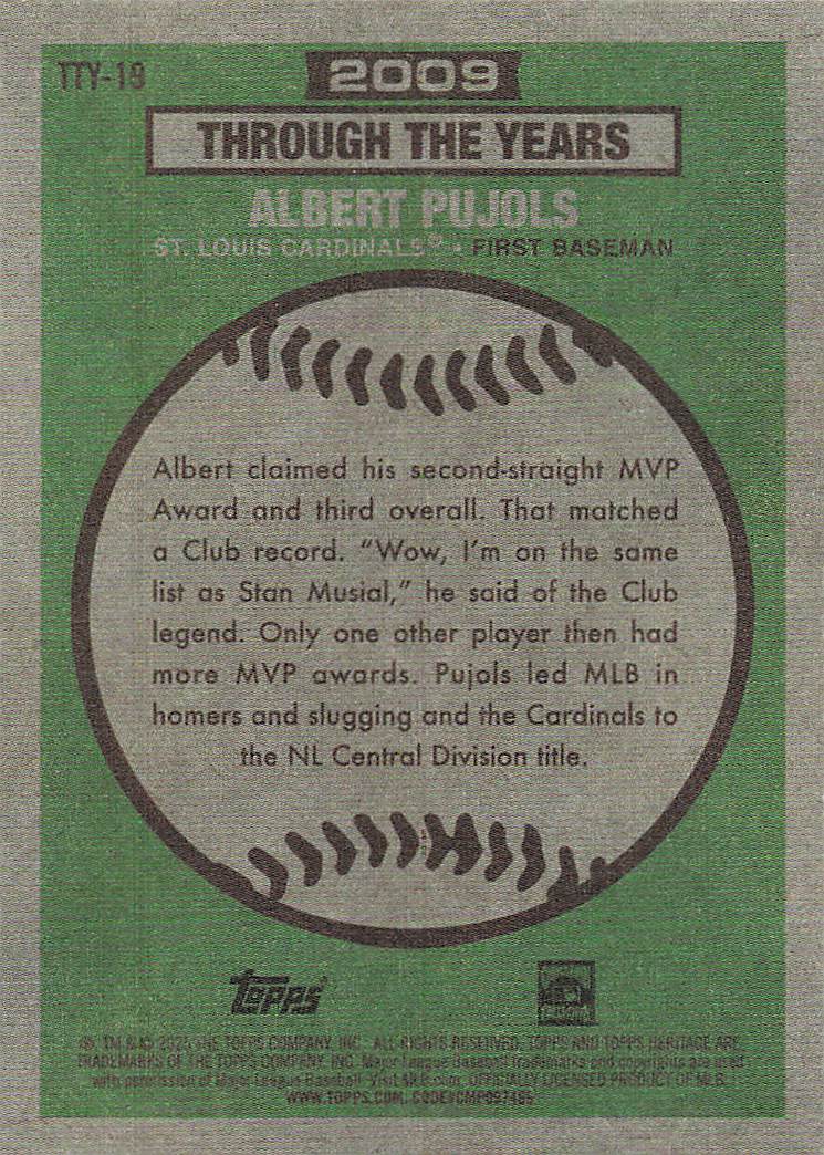 2025 Topps Heritage Baseball Through the Years Albert Pujols #TTY-19