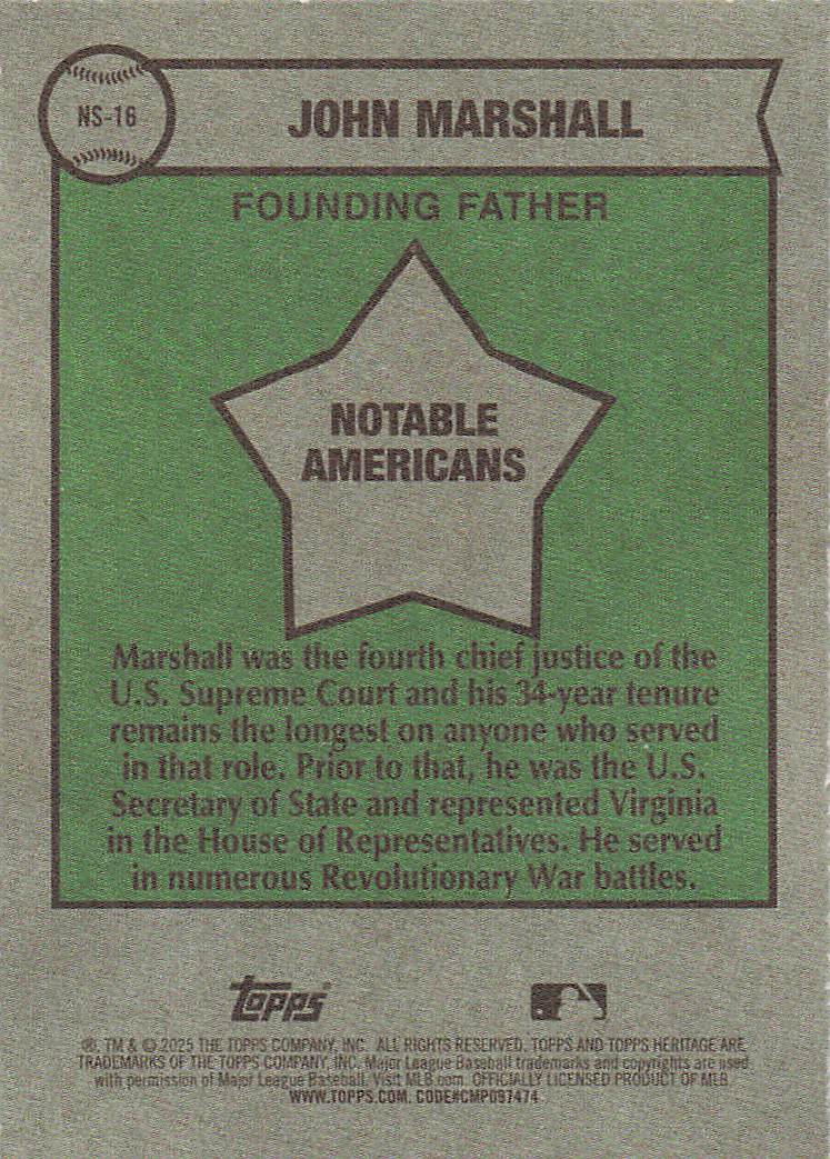 2025 Topps Heritage Baseball Notable Americans John Marshall #NS-16