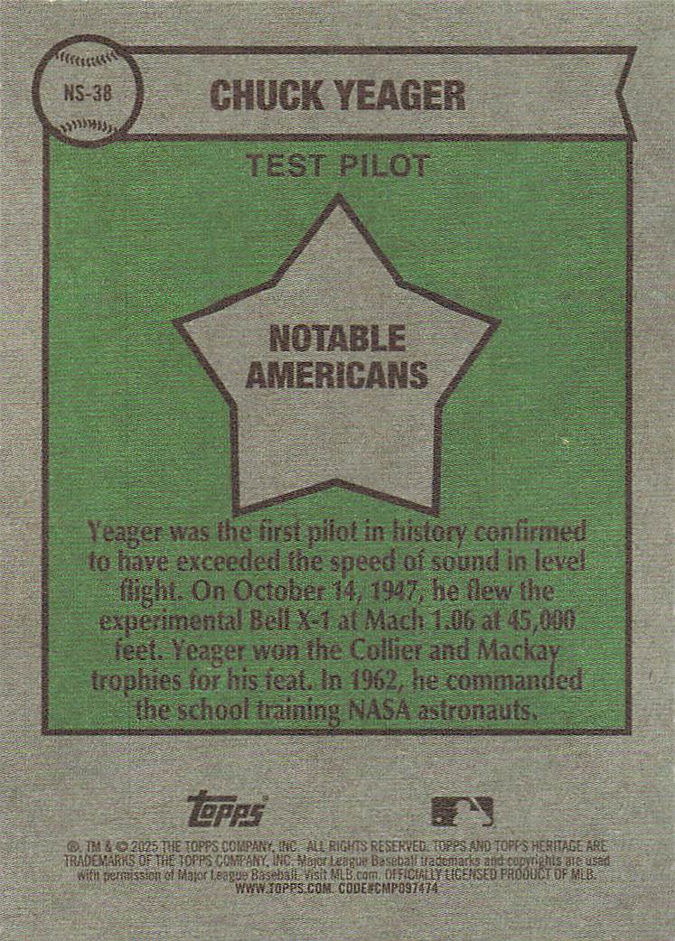 2025 Topps Heritage Baseball Notable Americans Chuck Yeager #NS-38