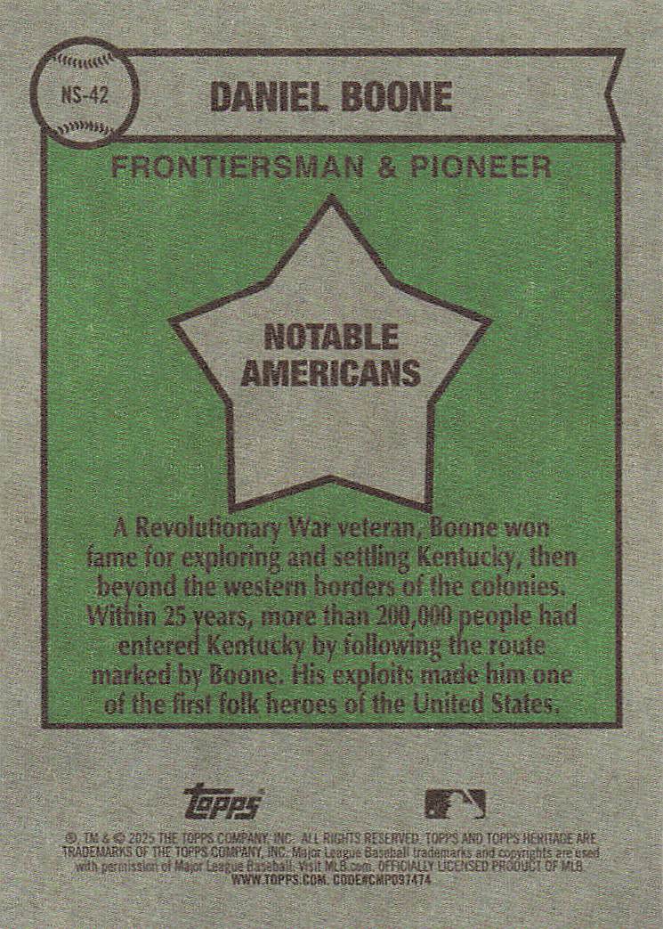2025 Topps Heritage Baseball Notable Americans Daniel Boone #NS-42