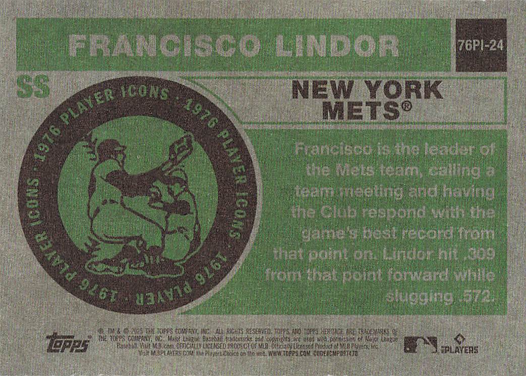 2025 Topps Heritage Baseball 1976 Player Icons Francisco Lindor #76PI-24