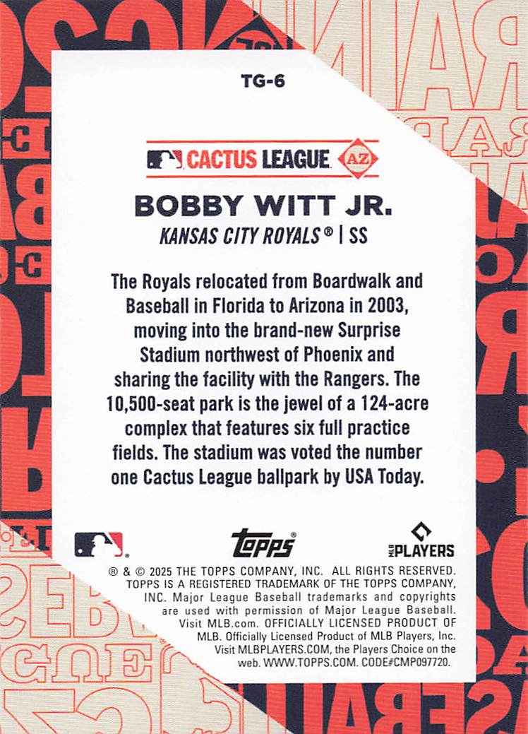 2025 Topps Baseball Training Grounds Bobby Witt Jr. #TG-6